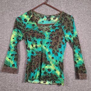 Guess USA Women's Size Large Peacock Design Blouse